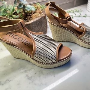 Nicole Leather Platform Wedge Sandal 6.5
